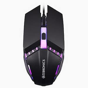 ZEBRONICS PHERO Wired Gaming Mouse with up to 1600 DPI, Rainbow LED Lights, DPI Switch, High Precision, Plug & Play, 4 Buttons